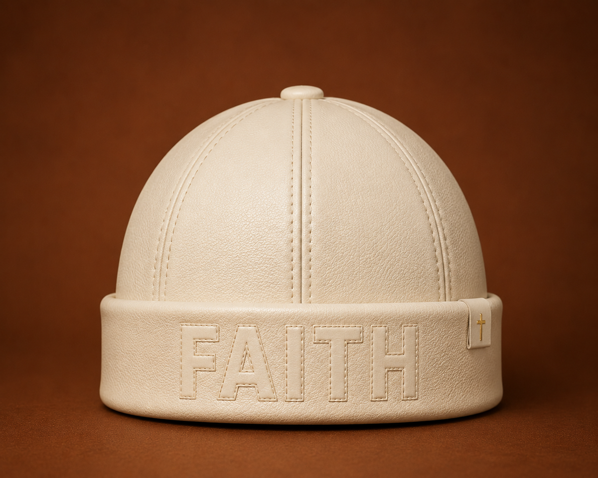 FAITH IN HIM — Ivory Leather Beanie