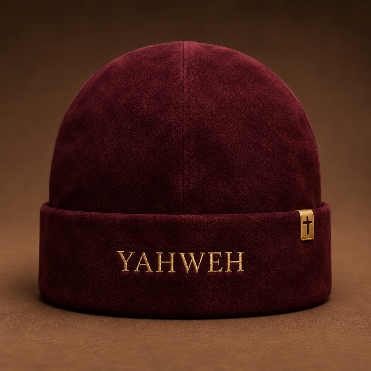 YAHWEH The Most High Burgundy Suede Beanie