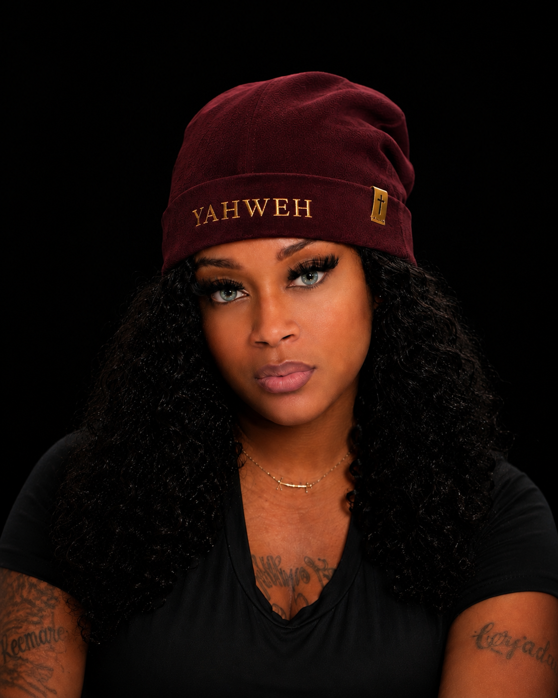 YAHWEH The Most High Burgundy Suede Beanie