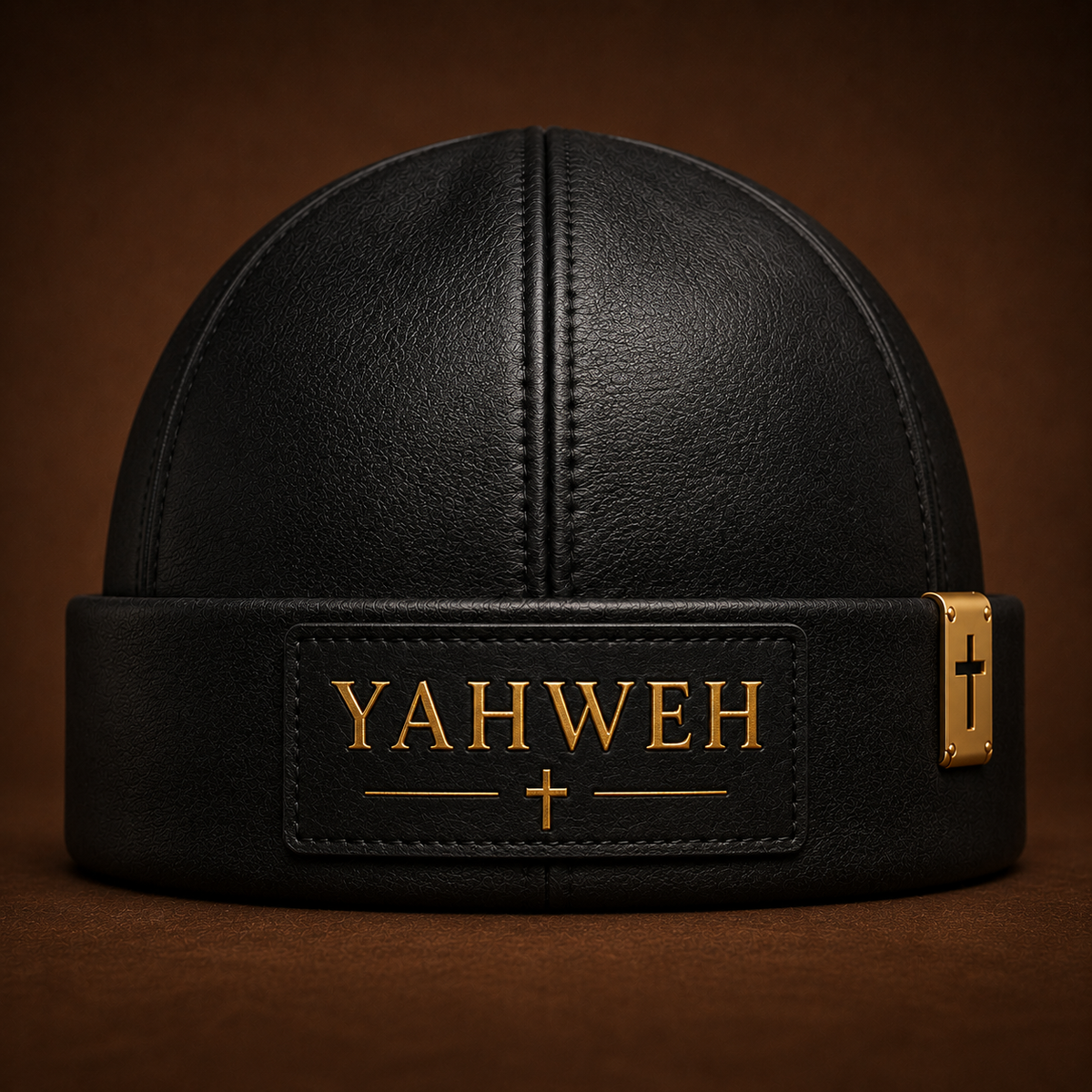 The Most High — YAHWEH Black Leather Beanie