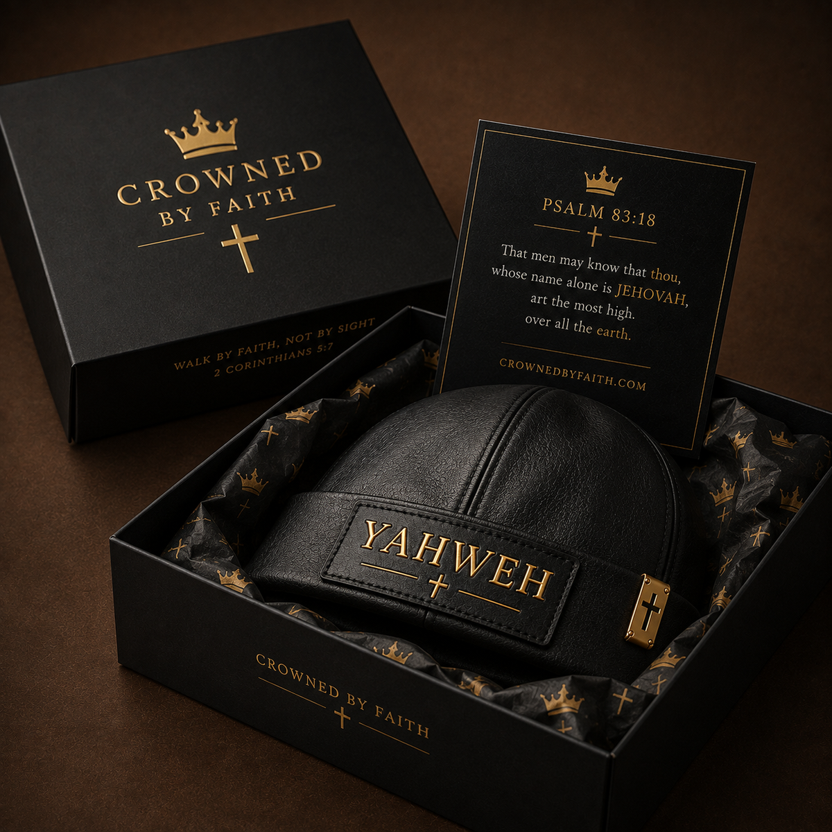 The Most High — YAHWEH Black Leather Beanie