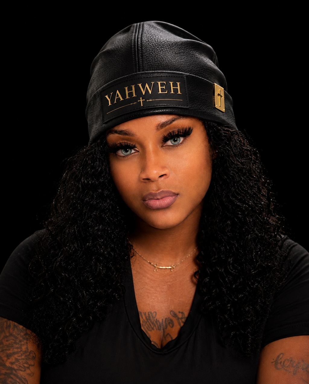 The Most High — YAHWEH Black Leather Beanie