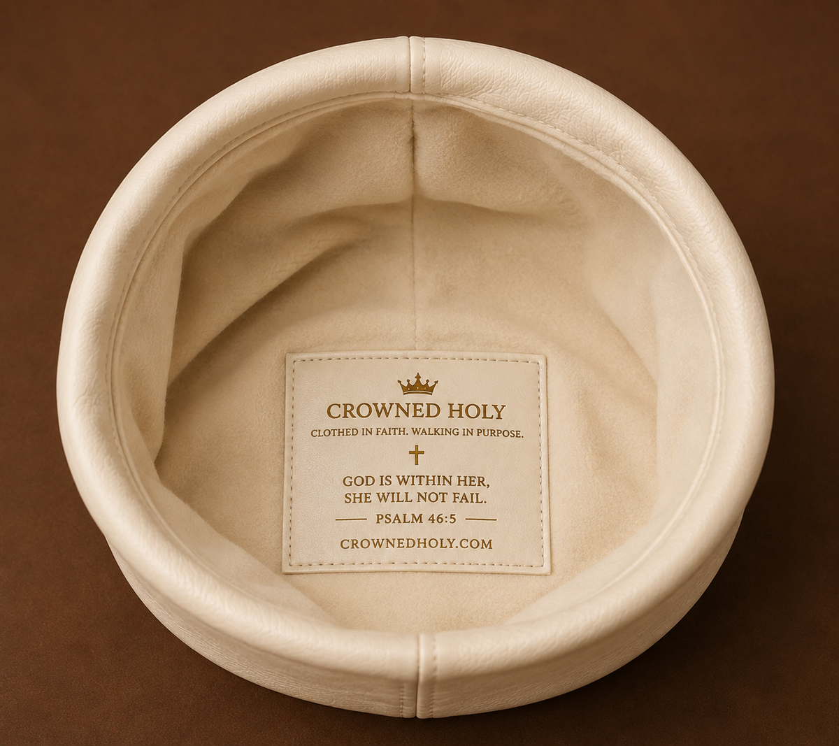 God Is Within Her — Cream Leather Beanie