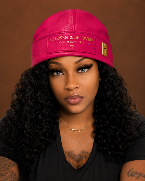 Chosen & Beloved — Pink Leather Beanie