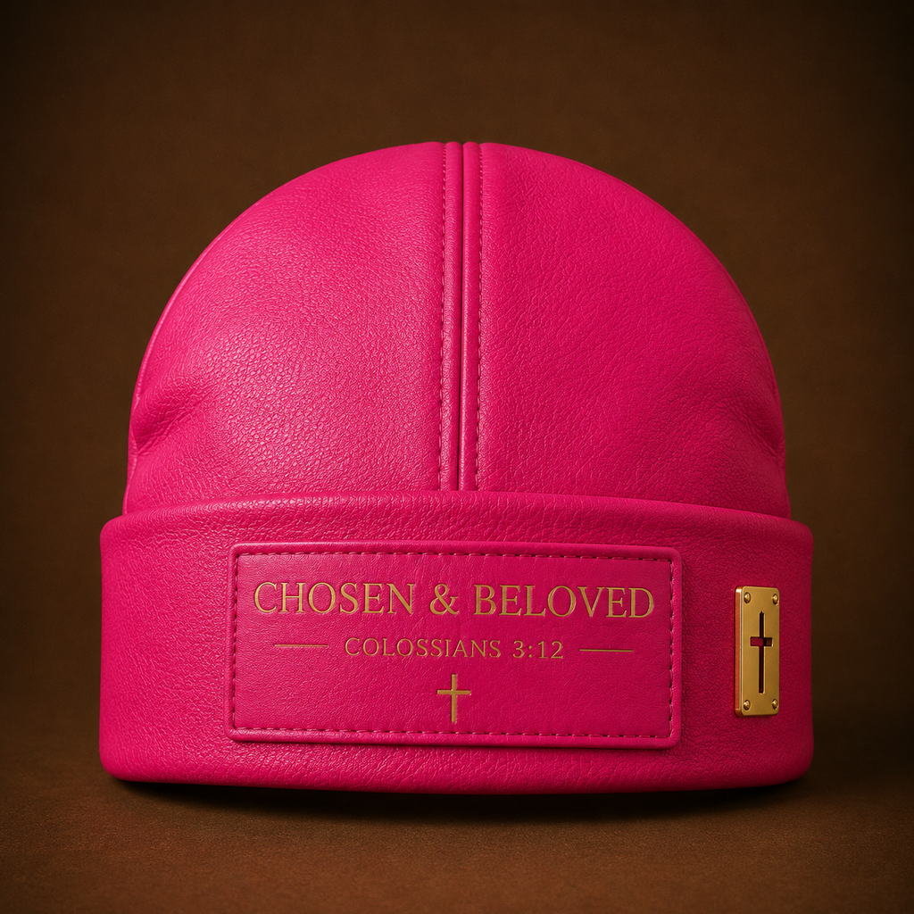 Chosen & Beloved — Pink Leather Beanie