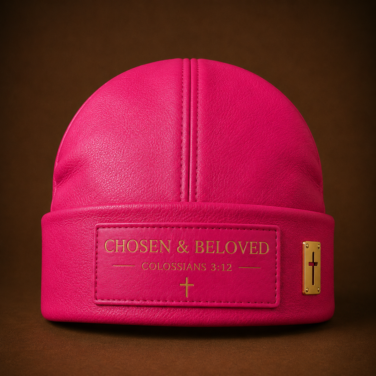 Chosen & Beloved — Pink Leather Beanie