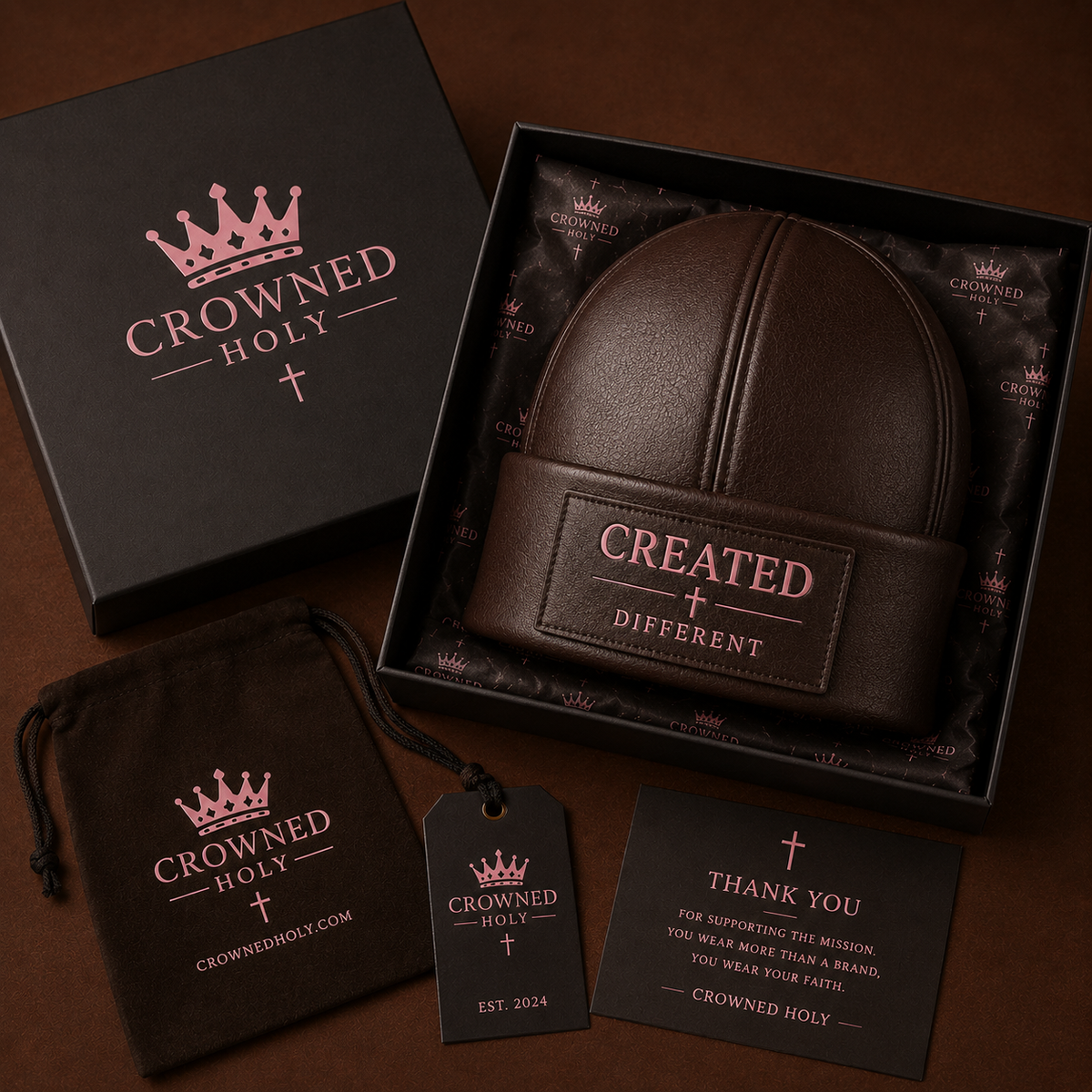 Created Different — Espresso Leather Beanie