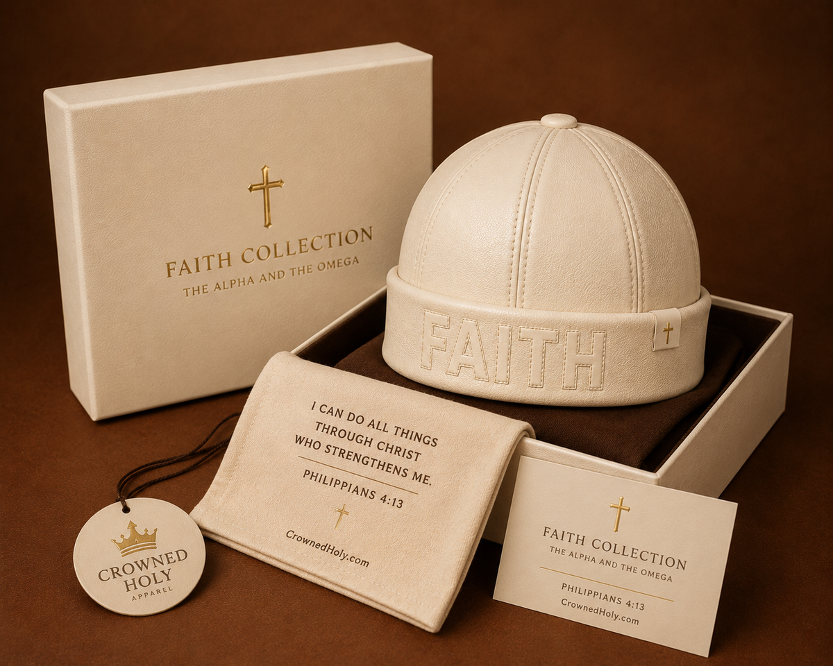 FAITH IN HIM — Ivory Leather Beanie