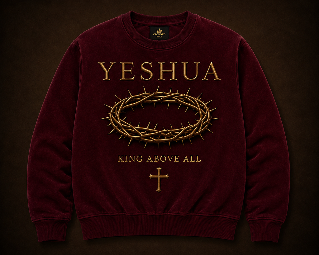 KING ABOVE ALL — Royal Burgundy Crewneck