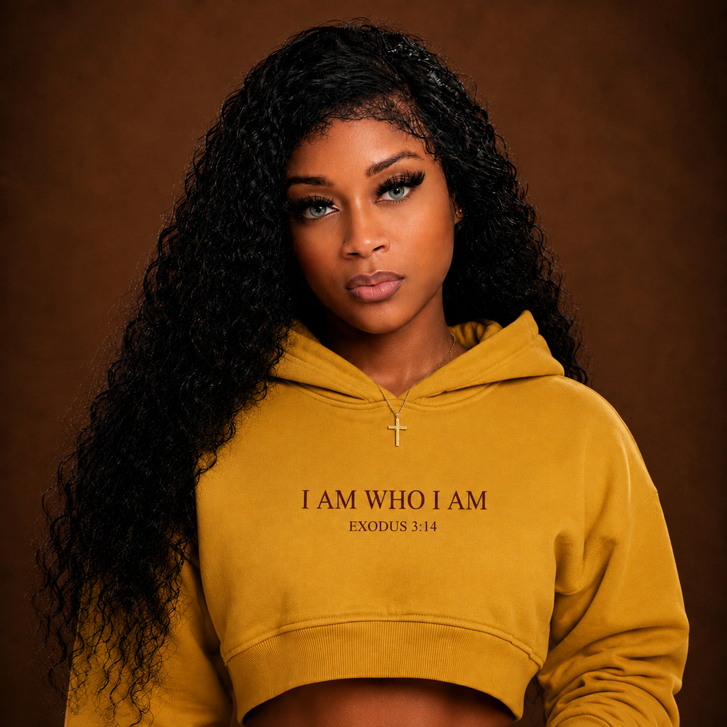YAHWEH — Chosen in crop Hoodie in —mustard seed yellow